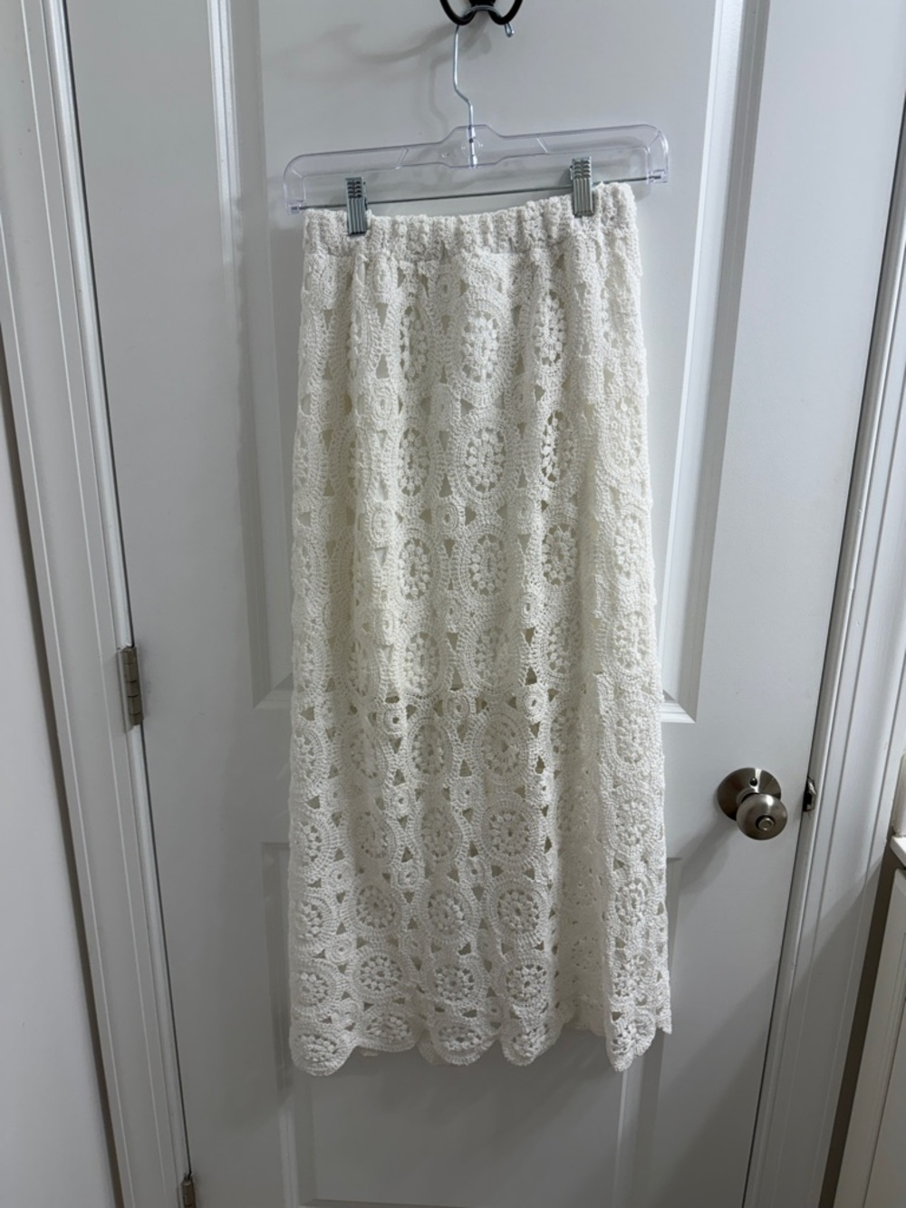 Women’s White/Off White Crochet Maxi Skirt